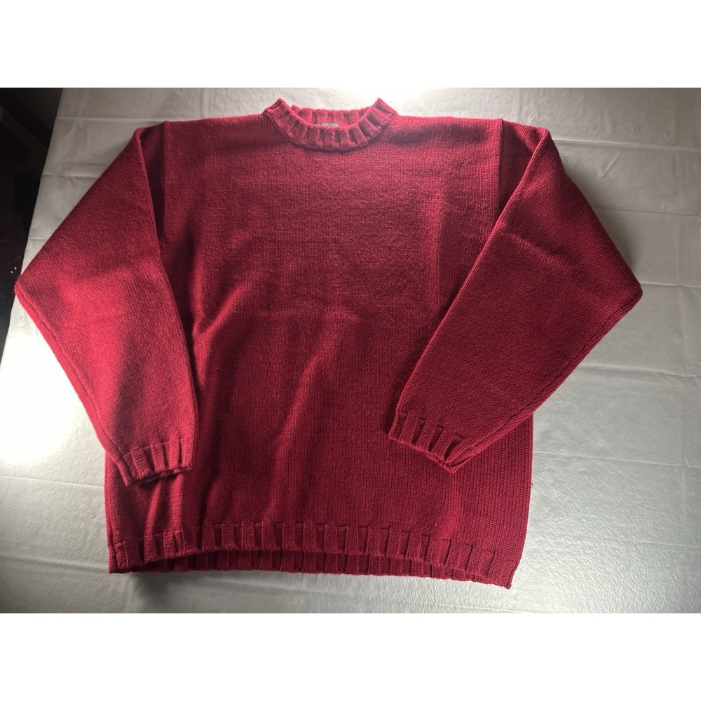 VTG 90s J Crew Wool Crewneck Sweater Men's Large Red Cranberry Prep Grandpa Core